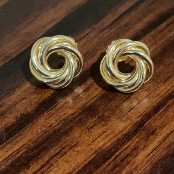 18K Gold-Plated Circle Love Knot Post Earrings - Picture 2 of 7